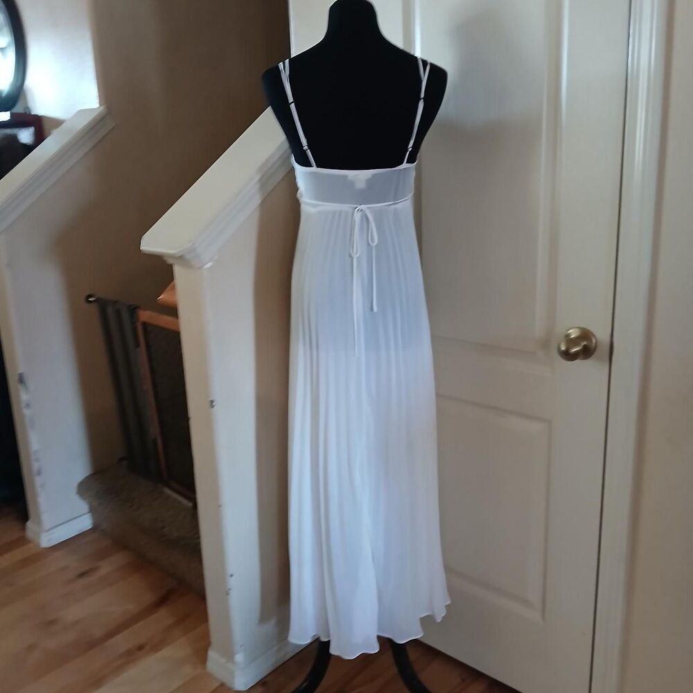 Vintage White Maxi Slip Dress Lacey Top Sheer Pleated Accordion Skirt S Coquette - Picture 2 of 8